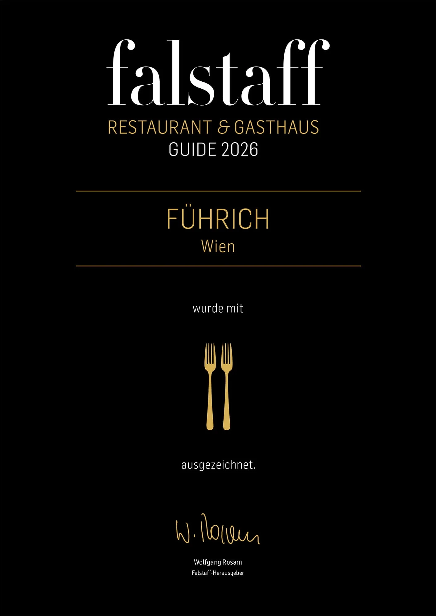 Falstaff Restaurant- und Gasthausguide 2026 – Auszeichnung für das Restaurant Führich